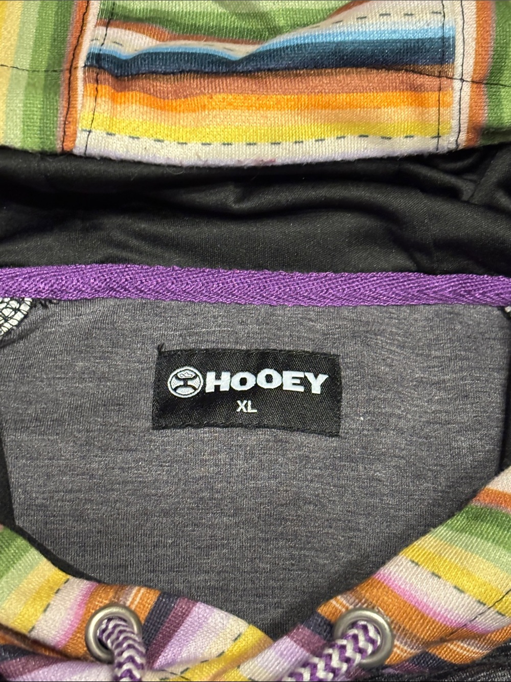 Hooey Charcoal Pullover Hoodie with Multicolor Striped Sleeves - Picture 2 of 4